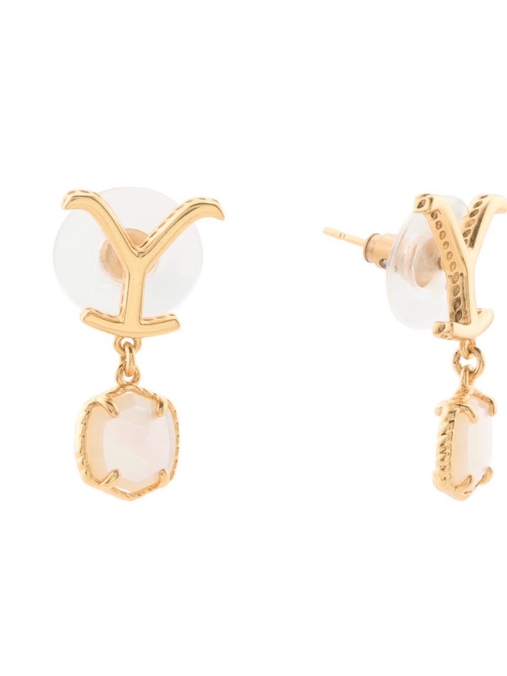 Yellow Rose Gold Drop Earrings with White Mother-of-Pearl Dangles